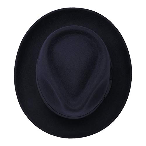 Borges & Scott B&S Premium Doyle – Sombrero de lágrima Fedora - 100% Fieltro de Lana - Enrollable para Viajes - Resistente al Agua - Azul Oscuro 58cm