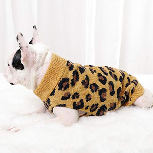 Borlai Suéter para Perro Mascota Prendas de Punto de Invierno Patrón de Leopardo Cachorro Ropa de Abrigo para Perro Pequeño Gato
