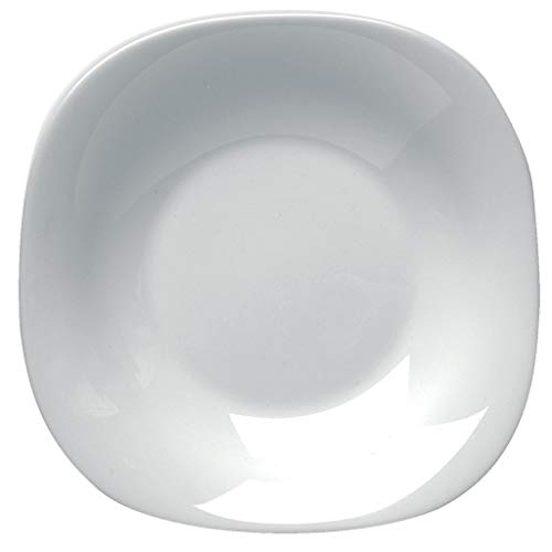 Bormioli Rocco - Juego de vajilla de vidrio opalino blanco, cuadrada, de 18 piezas, de Parma, de 6 platos de cada artículo, llanos y soperos