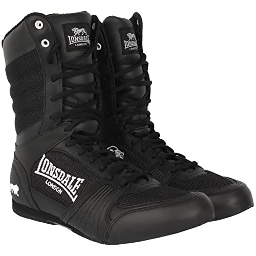 Botas de boxeo para mujer Lonsdale, calzado deportivo de cordones de corte medio, color Negro, talla 4 UK