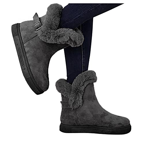 Botas de invierno para mujer, con forro cálido, para la nieve, para exteriores, cómodas, antideslizantes, botas de caña corta, botas de senderismo, Negro , 41 EU