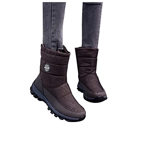 Botas de Senderismo Mujer Impermeable Zapatillas de Senderismo Invierno Forrado Botas de Nieve Aire libre Antideslizante Zapatillas Deportivo Snow Boots Botas(Brown, EU40)