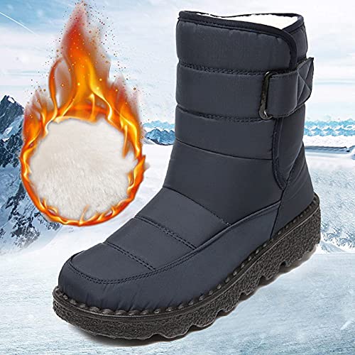 Botas Mujer Invierno Nieve de Cuero PU Zapatos Planas Calentar Piel Forro Cordones Botas Senderismo Snow Boots Outdoor Negro Caqui Gris Rosa 36-43 EU (C23Blue, EU39)
