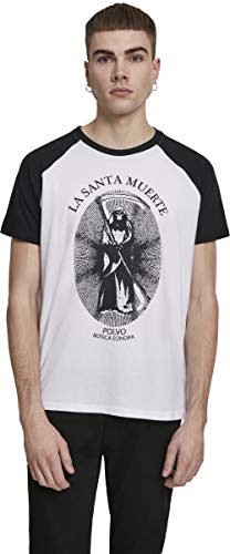 Botica Sonora Santa Muerte Raglan tee - Camiseta para Hombre, diseño de Santa Muerte, Hombre, Camiseta, MC344, Blanco/Negro, XX-Large