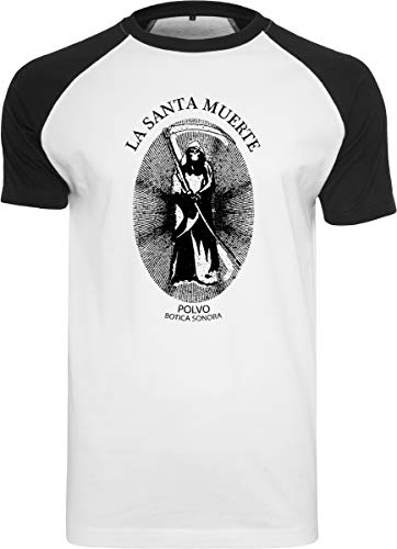 Botica Sonora Santa Muerte Raglan tee - Camiseta para Hombre, diseño de Santa Muerte, Hombre, Camiseta, MC344, Blanco/Negro, XX-Large
