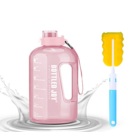 BOTTLED JOY - Botella de agua grande de 1,5 litros, sin BPA, antigoteo, botella deportiva con marca motivadora para fitness, oficina, viajes al aire libre, camping, escalada, color rosa