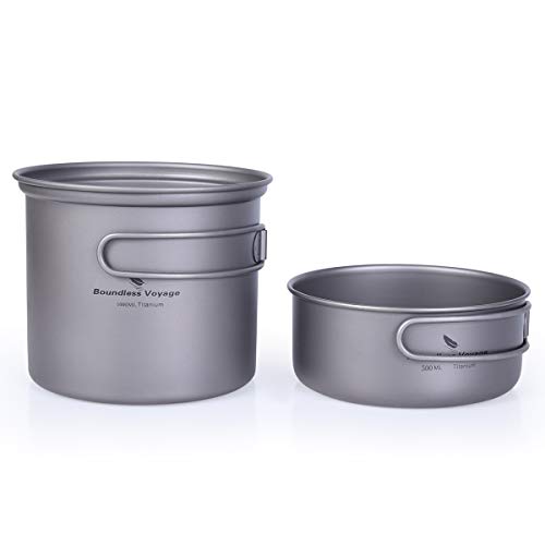 Boundless Titanium Pot Bowl con empuñadura Plegable Juego de vajilla de Cocina de Picnic para Acampar al Aire Libre