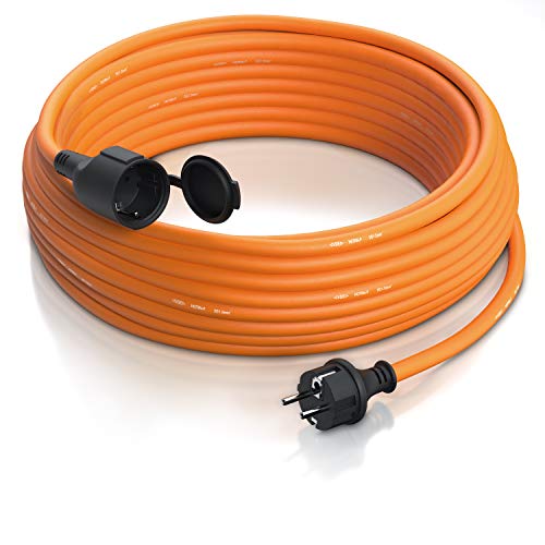 Brandson - Cable alargador Schuko 25m para Exteriores - MAX 3500 W - IP44 - Enchufe con Tapa Protectora - Cobre Revestimiento Flexible de Goma - Resistente a Lluvia Impactos, aceites, UV