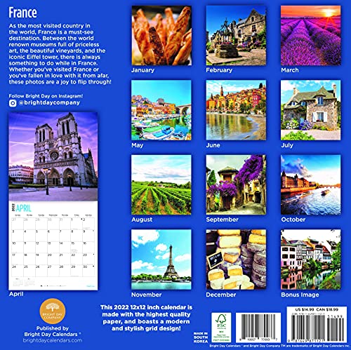 Bright Day - Calendario de pared (2022, 30,5 x 30,5 cm), diseño de destino europeo de viaje