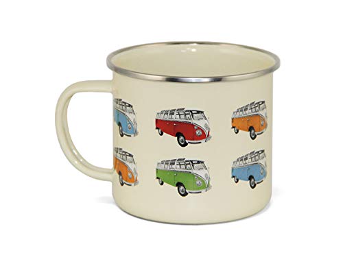 BRISA VW Collection - Volkswagen Furgoneta Hippie Bus T1 Van Taza de Café metálica Esmaltada en Caja de regalo, Copa de Té, Decoración de la Mesa/Outdoor/Camping/Souvenir (Desfile/Beige)