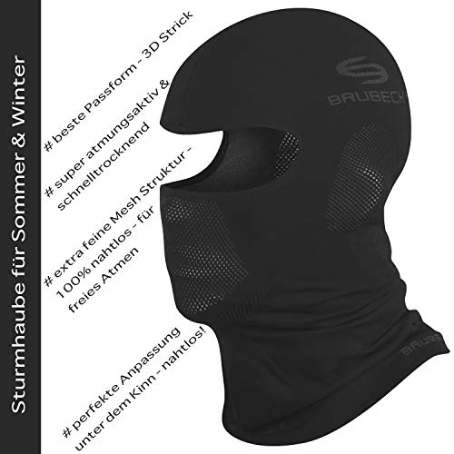 BRUBECK Pasamontañas para Hombres y Mujeres | tapón para la Cara | máscara para Motocicletas | Negro | Tamaño: S-M