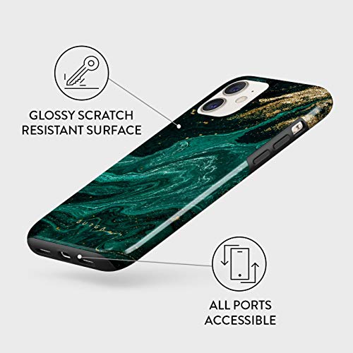 BURGA Phone Case Compatible with iPhone 11 Emerald Green Jade Stone High Fashion Luxury Gold Glitter Marble Cute For Girls Heavy Duty Shockproof Dual Layer Hard Shell + Silicone Protective Cover
