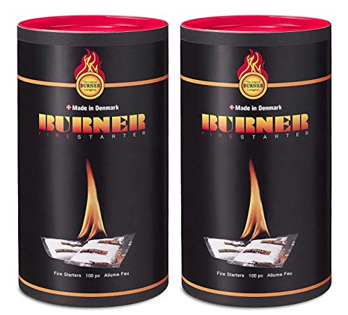 Burner Encendedor de fuego original 200 pcs - inciador de fuego en aceite Bio para BBQ, Fuegos, Estufas, Hornos y Fumadores - 2 x Barriles de 100 bolsas