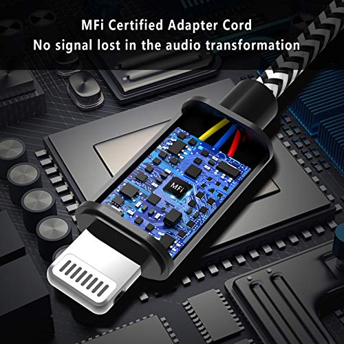 Cable adaptador auxiliar 6,6 pies Apple MFi certificado convertidor de conector de auriculares de 3,5 mm Cable de audio auxiliar para automóvil compatible con iPhone 12 Pro/11 Pro/X Xs Max/8 8P Plus