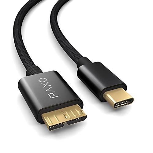 Cable de Nylon para Disco Duro USB C-Micro USB 3.1 (USB 3.0) de 2m, 5Gbit/s, Cable para Disco Duro USB, Cable de Datos, Cable de Carga Negro, USB C Macho a Micro B Macho