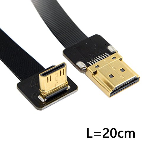 Cablecc CYFPV - Cable plano Mini HDMI macho a HDMI macho FPC, 90 grados hacia arriba, 20 cm, para pilotaje con visión remota (FPV), para fotografía aérea HDTV