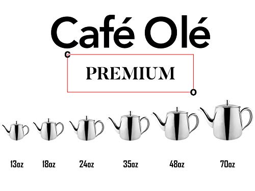 Café Olé Tetera Premium, PT-035, Acero Inoxidable 18/10, Pulido Espejo, 35oz, Asas Huecas Stay Cool, De Plata