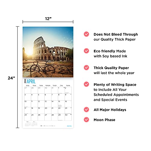 Calendario de pared de 2022 Italia por Bright Day, 30,5 x 30,5 cm, destino europeo de viaje
