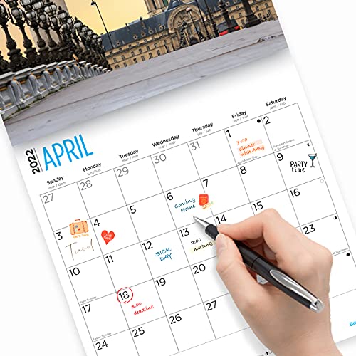 Calendario de pared de 2022 Paris por Bright Day, 30,5 x 30,5 cm, destino europeo de viaje francés