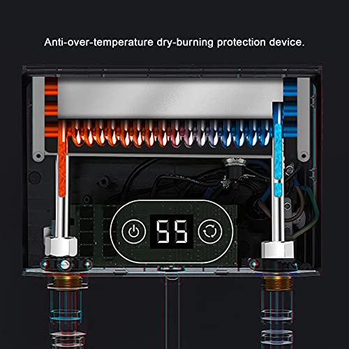 Calentador de Agua Eléctrico, Mini Calentador de Agua de 35-55 ℃ con Pantalla Digital LED Y Dispositivo de Protección Antifugas para Ducha de Baño