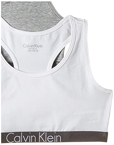 Calvin Klein 2 Pack Bralette Girl'S Corsé, Multicolor (1 Grey Heather/1 White 033), 152 (Talla del Fabricante: 12-14) (Pack de 2) para Niñas