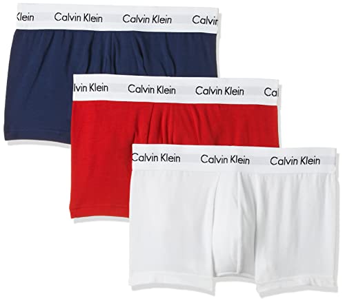 Calvin Klein 3 Pack Low Rise Trunks-Cotton Stretch Bóxers, Multicolor (I03 White, Red Ginger, Pyro Blue), L (Pack de 3) para Hombre