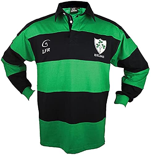 Camisa de Rayas de algodón de Manga Larga con trébol de Rugby (Azul Marino/Verde, S)