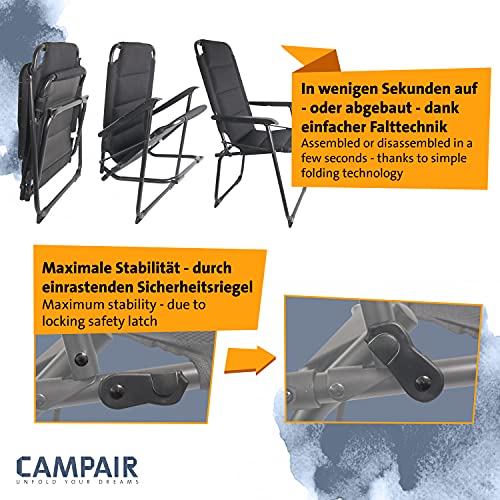CampAir Silla Plegable para Camping Aluminio Acolchado, 49x44cmx97cm, Negro