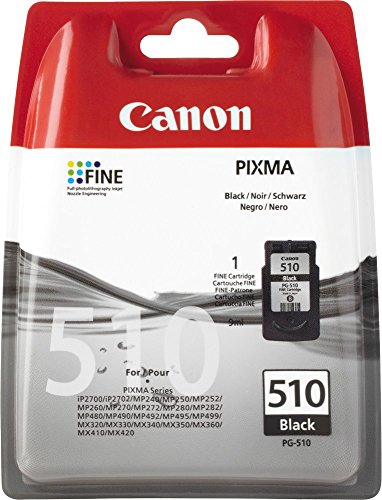 Canon PG-510 BL w/Sec - Cartucho de Tinta para impresoras (Negro, Canon iP2700, MP240, MP250, MP270 MP480, MP490, MX320, MX340, MX350, MP280, MP495, Ampolla, Inyección de Tinta)