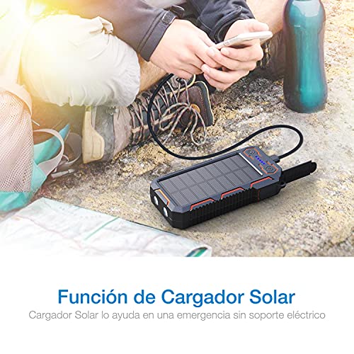 Cargador Solar Portátil 26800mAh, con 2 Entradas y 2 Salidas Power Bank Solar con 2 linternas LED Batería Externa A Prueba de Agua para Viajes Camping