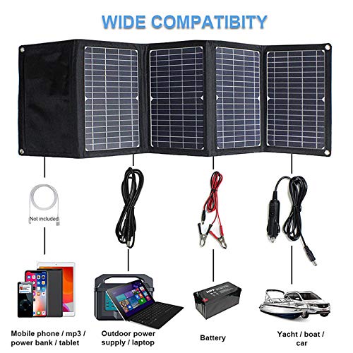 Cargador Solar Portátil 28W USB y Type-cy 4 Paneles Solares 1 puerto DC portátil impermeable QC3.0 carga rápida cargador solar para camping, teléfonos móviles, banco de energía