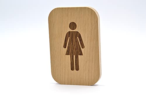 Cartel para baño – hombre, mujer, discapacitado – 120 x 80 mm – adhesivo para puerta wc en madera – placa para aseo grabada – señal lavabo. (Mujer)
