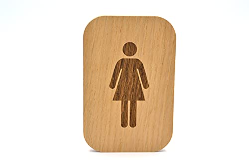 Cartel para baño – hombre, mujer, discapacitado – 120 x 80 mm – adhesivo para puerta wc en madera – placa para aseo grabada – señal lavabo. (Mujer)