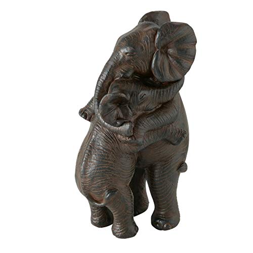 CasaJame Figura decorativa de pareja de elefantes, de resina, marrón oscuro, 15 cm de altura