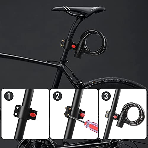Cerradura de Bicicleta, [con Llave] [Impermeable] Diyife Candado de Cable, 1,2m Candado en espiral para bicicleta con 2 Llaves & Montatura, Largo Exterior Candado de Cable para Moto, Scooter, Bici