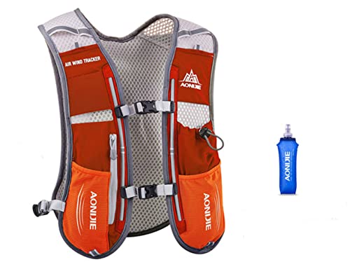 Chaleco mochila multifunción AONIJIE de 5 l, ideal para deportes al aire libre, acampadas, ciclismo, carreras, alpinismo o senderismo, incluye 1 botella de agua de 500 ml, naranja