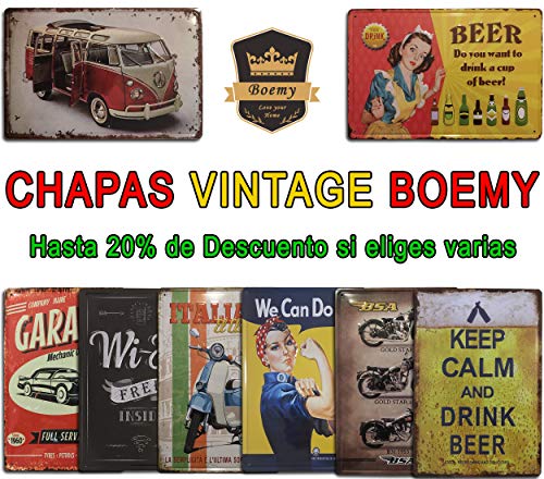 Chapa Vintage de Cerveza [con Relieve y Autocolgable]. Placa Decorativa de Pared Retro de 20x30 cm. (Premium Beer)