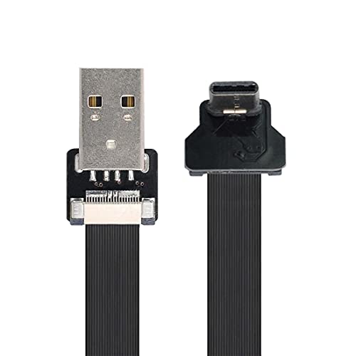 ChenYang CY Tipo-A USB 2.0 macho a tipo C USB-C macho hacia arriba en ángulo de 90 grados de datos plano delgado FPC cable 20CM para FPV y disco y teléfono