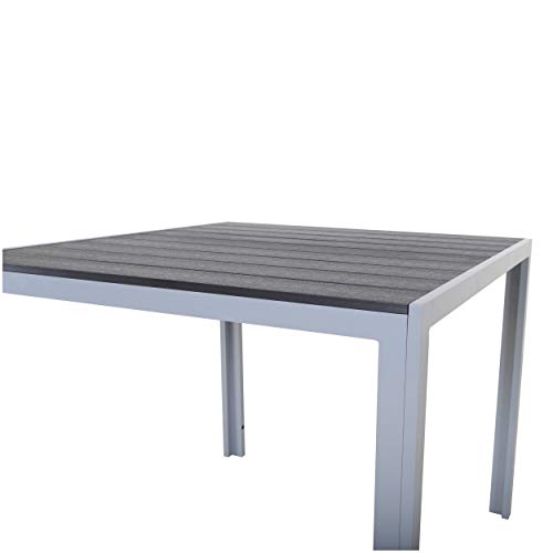 Chicreat - Mesa de aluminio con superficie de Polywood, 90 x 90 x 75 cm, plateado y negro