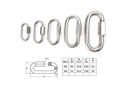 Chiloskit - 5 mosquetones de acero inoxidable con cierre de puerta de acero inoxidable para escalar espeleología (M3.5 (5 piezas)