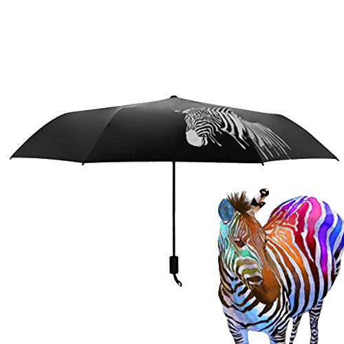 CHRISLZ Paraguas de Cebra,Agua Creativa Cambiar Color Sombrilla,Goma Negra Cebra Paraguas Tres Paraguas Plegable (Zebra)
