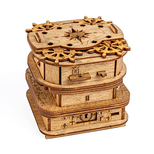 Cluebox, Un juego de escape en una caja, el cofre de Davy Jones, rompecabezas 3D de madera cada de regalo, caja de trucos