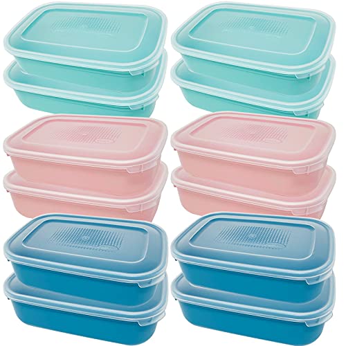 Codil Juegos Tupper de Plásticos para Alimentos,Tapers Rectangular Reutilizables para Comida Sin BPA,Recipientes con Tapa,Apto para Microondas Lavavajillas y Congelador(Rosa Verde y Azul, 12 x 0.8L)