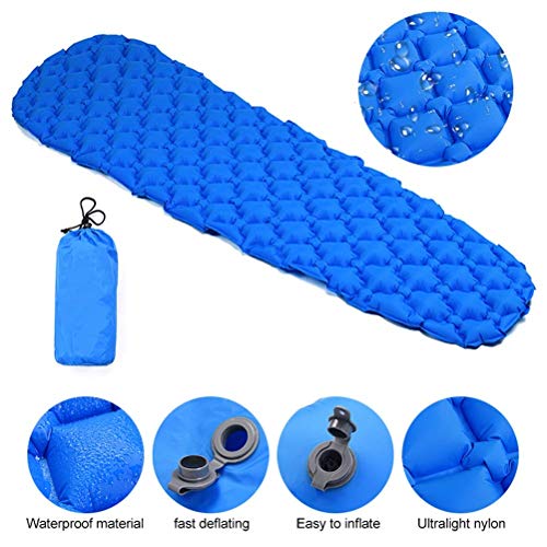 Colchón inflable para acampar en tienda Cama plegable para acampar Almohadilla para dormir Manta de picnic Estera de aire para viaje Equipo para acampar (Color: Azul, Tamaño: Con bolsa de aire), Mo