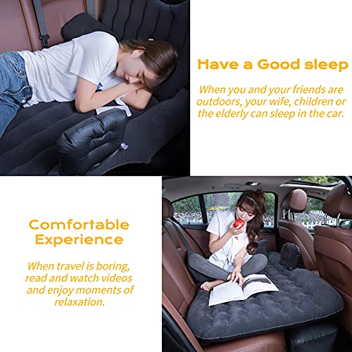Colchón inflable para asiento trasero de coche con bomba de hinchado, colchón de viaje para descansar, dormir, ir de camping (negro)