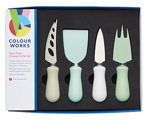 Colourworks Stainless Steel Non-Stick Cheese Knife Set-'Classics' Colours (Set of 4), Multi-Colour, 1 x 1 x 1 cm, 4