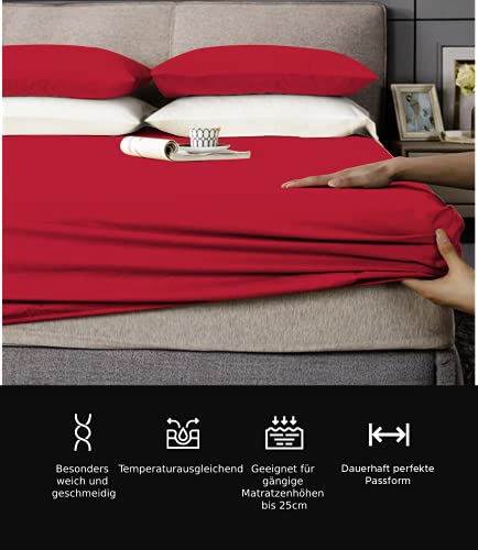 Comfy Wings Sábana bajera ajustable para cama con somier, 200 x 220 cm, suave sábana bajera para colchón de 100 % algodón, sábana bajera de 40 cm de altura, ropa de cama y ropa de cama, color rojo