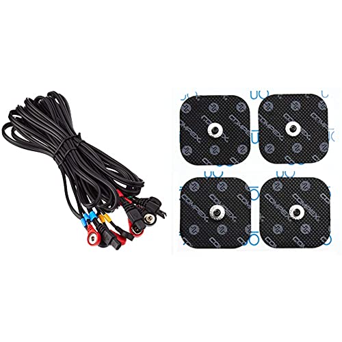 Compex Cables a presión Snap, Color Negro, Talla única, Pack de 4 + 6260760 Electrodos Easysnap Performance, 5 X 5 Cm, Pack De 4