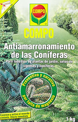 COMPO Antiamarronamiento de coníferas de larga duración, Para todo tipo de coníferas y plantas de hoja perenne, 1 kg