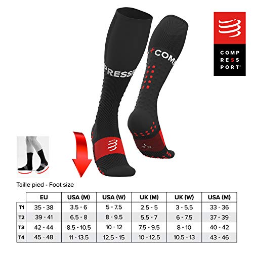 Compresssport Full Socks Run - Calcetines de alta compresión para correr - Mejore su rendimiento - Soporte muscular, confort superior y ultraligero - Ciclismo, running, trail y triatlón, Negro, T2